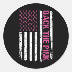 Sticker Rond Vintage Ck Le Drapeau Rose Américain Cancer Du Sei