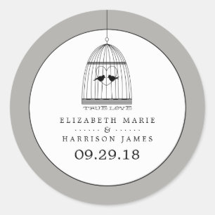 Sticker Rond Vintage Coeur Birdcage Véritable Mariage d'amour