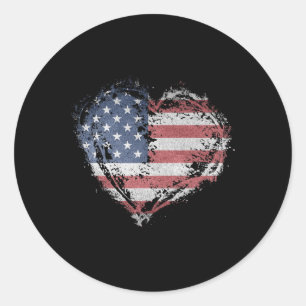Sticker Rond Vintage Coeur Chemise Drapeau Américain Usa Patrio
