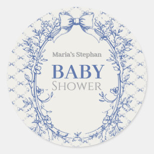 Sticker Rond Vintage Coquette Blue Bow floral