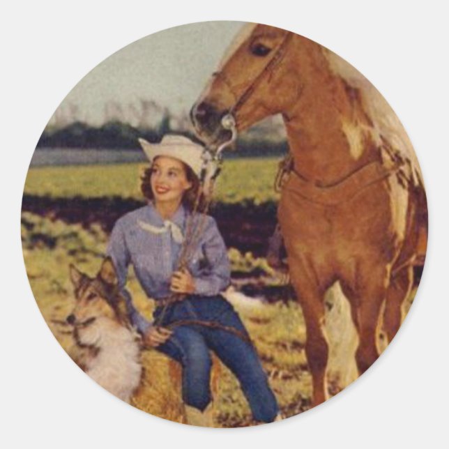 Sticker Rond Vintage Cowgirl (Devant)