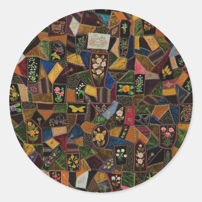 Sticker Rond Vintage Crazy Quilt (Devant)