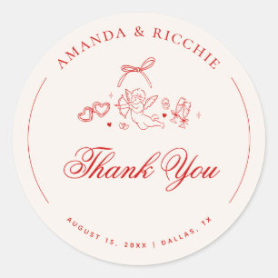 Sticker Rond Vintage Cupid Chérubin Rouge Mariage Remerciements