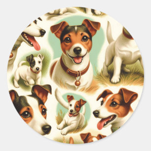 Sticker Rond Vintage Cute Jack Russell Terrier