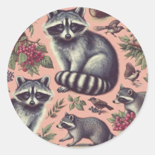 Sticker Rond Vintage Cute Racoon