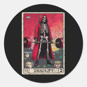 Sticker Rond Vintage Deadlift Skeleton Halloween Gym plaisanter