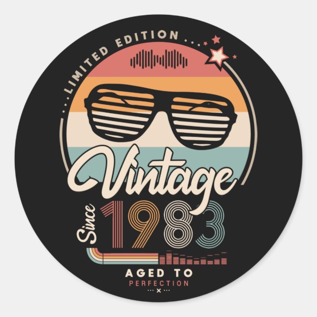 Sticker Rond Vintage depuis 1983 (Devant)