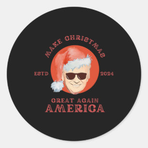 Sticker Rond Vintage drôle Trump faire Noël grand cadeau 2024