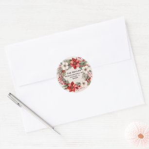 Sticker Rond Vintage Élégant Noël Wreath Holiday Adresse
