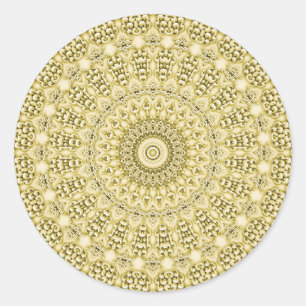 Sticker Rond Vintage Embossé Métallic Or Foil Design Floral