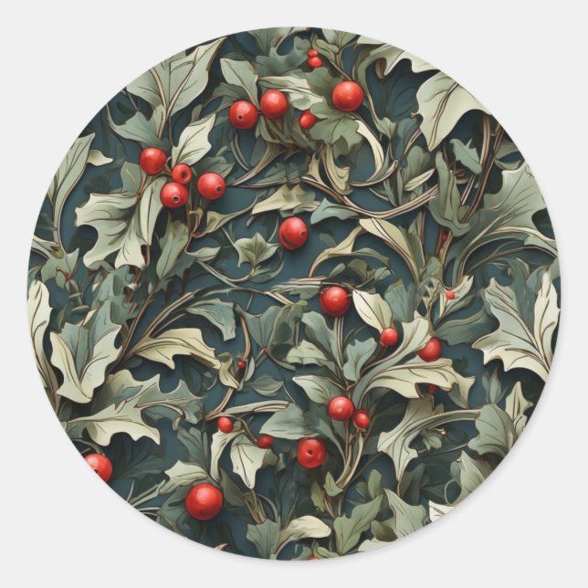 Sticker Rond Vintage English Holly berry botanical  (Devant)