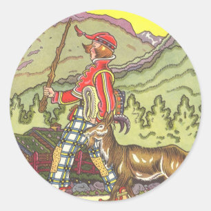 Sticker Rond Vintage Fairy Tale, Boy and the North Wind, Hauman