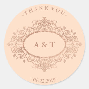 Sticker Rond Vintage Faux Rose Gold sur les Monogrammes rose pâ