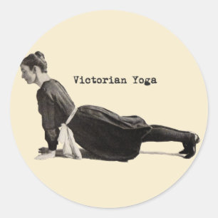 Sticker Rond Vintage femme Yoga debout chien