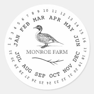 Sticker Rond vintage ferme de canard dattes encerclées boîte d'