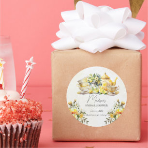 Sticker Rond Vintage Fête de Thé de Mariée au Citron Remercieme