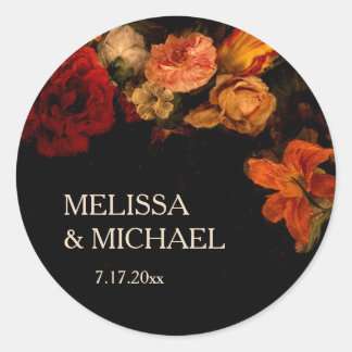 Sticker Rond Vintage Fine Art Dark Floral Wedding