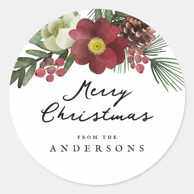 Sticker Rond Vintage Floral Joyeux Noël (Devant)