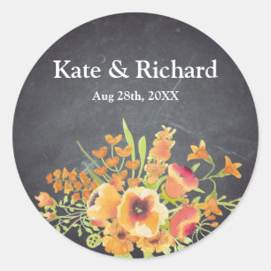 Sticker Rond Vintage Floral noir Mariage de tableau noir