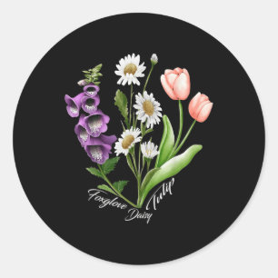 Sticker Rond Vintage Floral Plante Foxglove Daisy Tulip Flower 