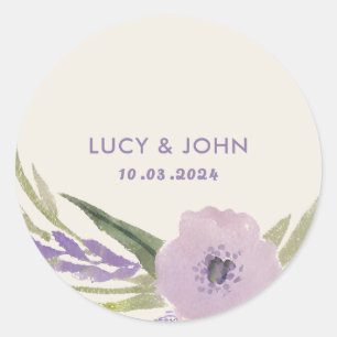 Sticker Rond Vintage Floral Wreath Wedding Favor Tags Lavender