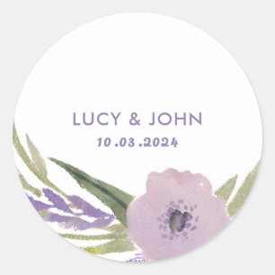 Sticker Rond Vintage Floral Wreath Wedding Favor Tags Lavender