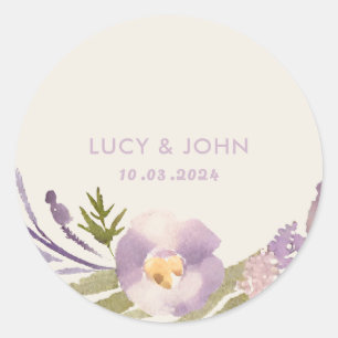 Sticker Rond Vintage Floral Wreath Wedding Favor Tags Lavender
