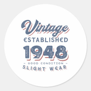 Sticker Rond Vintage Fondé 1948 74e Anniversaire Parti Rétro