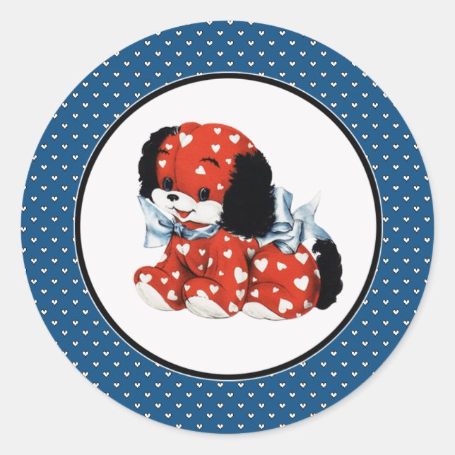 Sticker Rond Vintage Funny Puppy Valentine's Day (Devant)