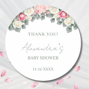 Sticker Rond Vintage Garden Rose Baby shower Merci