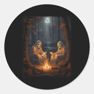 Sticker Rond Vintage Ghost Book Lecture Camping Gothic Hallowee