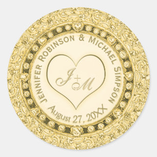 Sticker Rond Vintage Golden Faux Foil Coeur