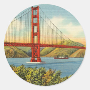 Sticker Rond Vintage Golden Gate Bridge San Francisco Travel