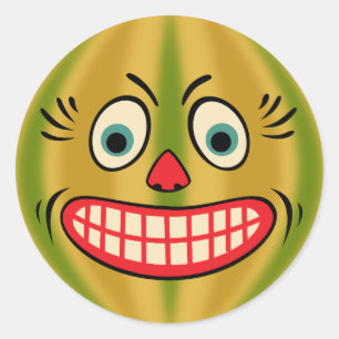 Sticker Rond Vintage Halloween Allemand Jack O'Lantern Face