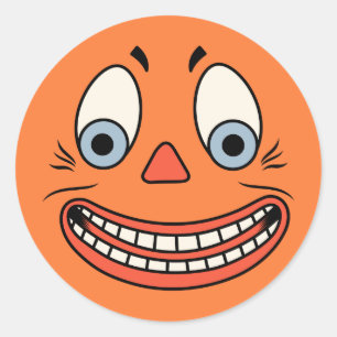 Sticker Rond Vintage Halloween Allemand Jack O'Lantern Face