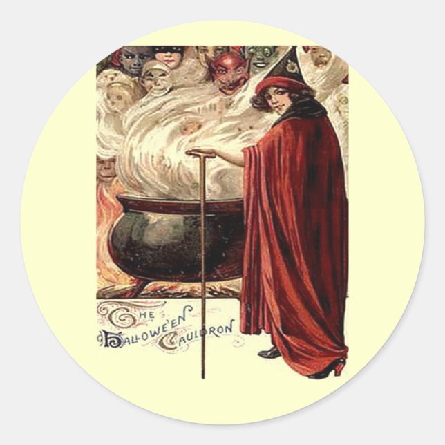 Sticker Rond Vintage Halloween Cauldron Magie (Devant)