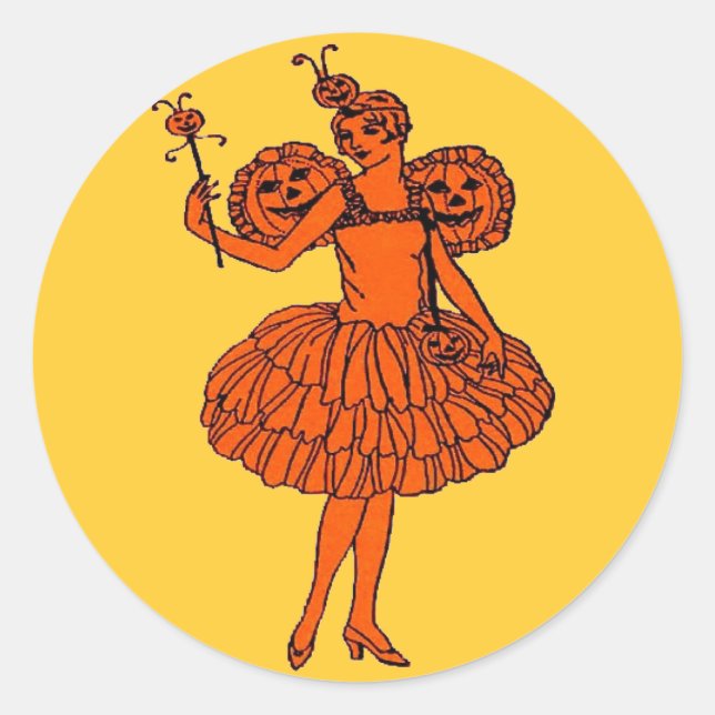 Sticker Rond Vintage Halloween Citrouille Fairy (Devant)
