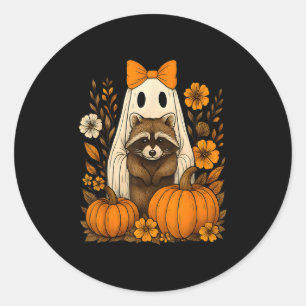Sticker Rond Vintage Halloween Ghost Holding Raccoon Super Flo