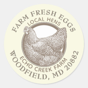 Sticker Rond VINTAGE HEN FARM OEUFS FRAIS Jaune pâle et Brown