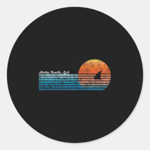 Sticker Rond Vintage Hobie Beach Retro 80s Shark Fin Sunset