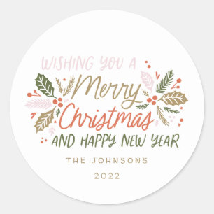 Sticker Rond Vintage Holly Bright Typographie Noël