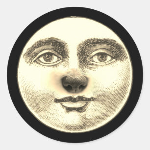 Sticker Rond Vintage homme dans la lune chiot nez chien nez whi