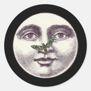 Sticker Rond Vintage homme dans la lune plein visage nez papill