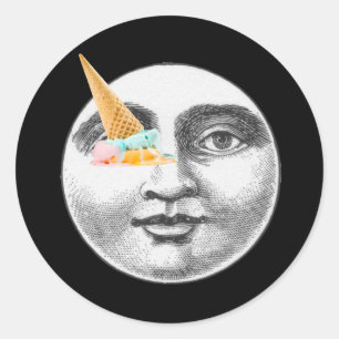 Sticker Rond Vintage homme en lune visage plein glaces oeil côn