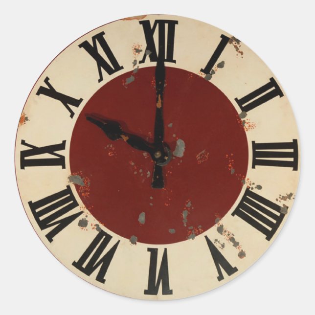 Sticker Rond Vintage Horloge Antique Visage désorganisé (Devant)