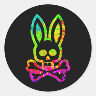 Sticker Rond Vintage Horreur Lapin Rabbit Face Tie Dye Joyeux E