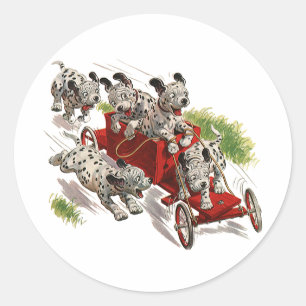 Sticker Rond Vintage Humour mignon Chiens de chiot dalmate Cami