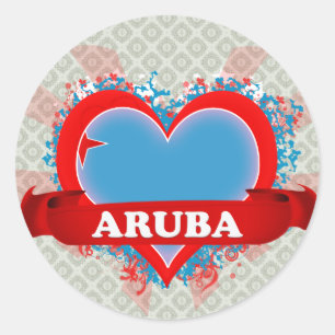 Sticker Rond Vintage I Love Aruba