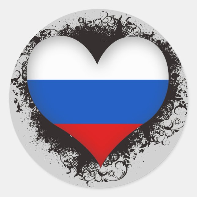 Sticker Rond Vintage J'aime la Russie (Devant)