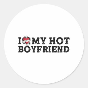 Sticker Rond Vintage J'Aime Mon Hot Boyfriend Je Coeur Mon Hot 